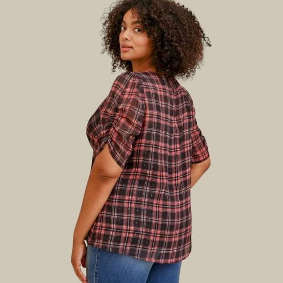 NEW TORRID Plus Size Chiffon Lurex Ruched Sleeve Blouse With Attached Cami - Picture 10 of 15